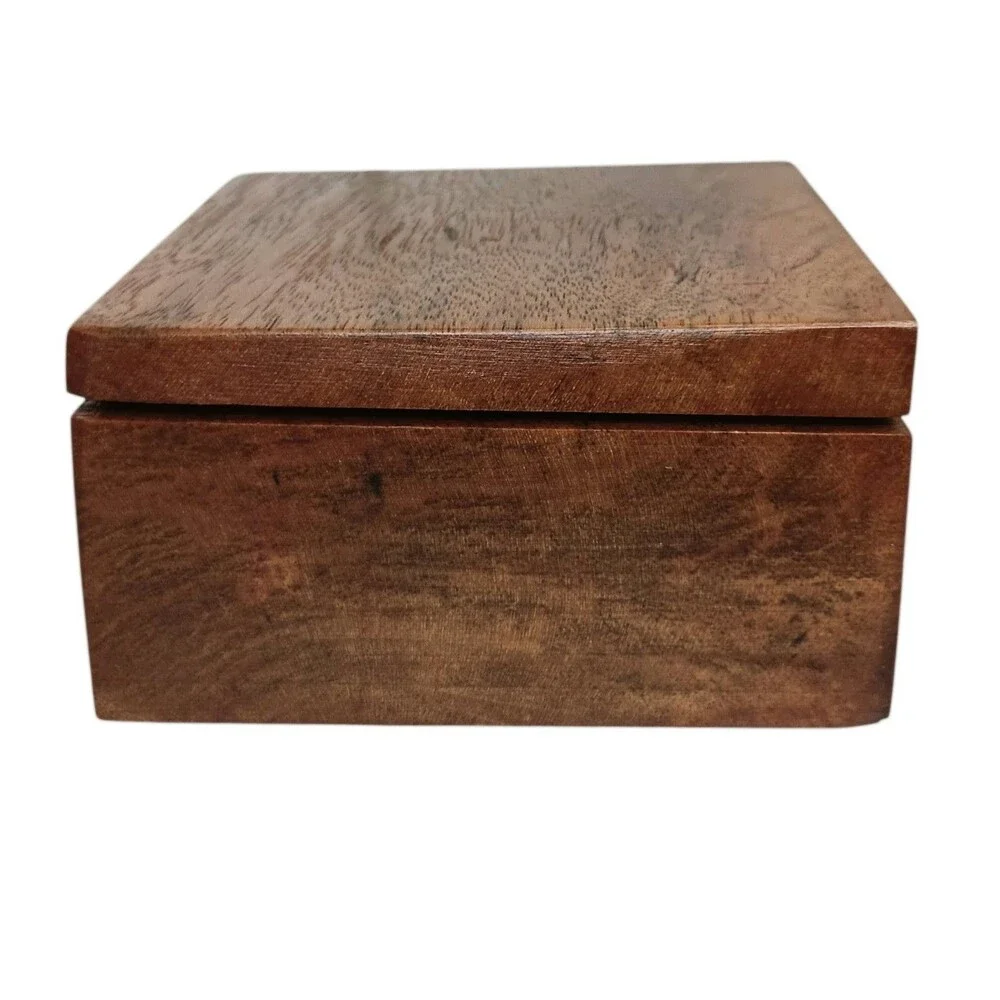 Wood Hinged Box Square With Round Interior Cutout Felt Lined 5.75
